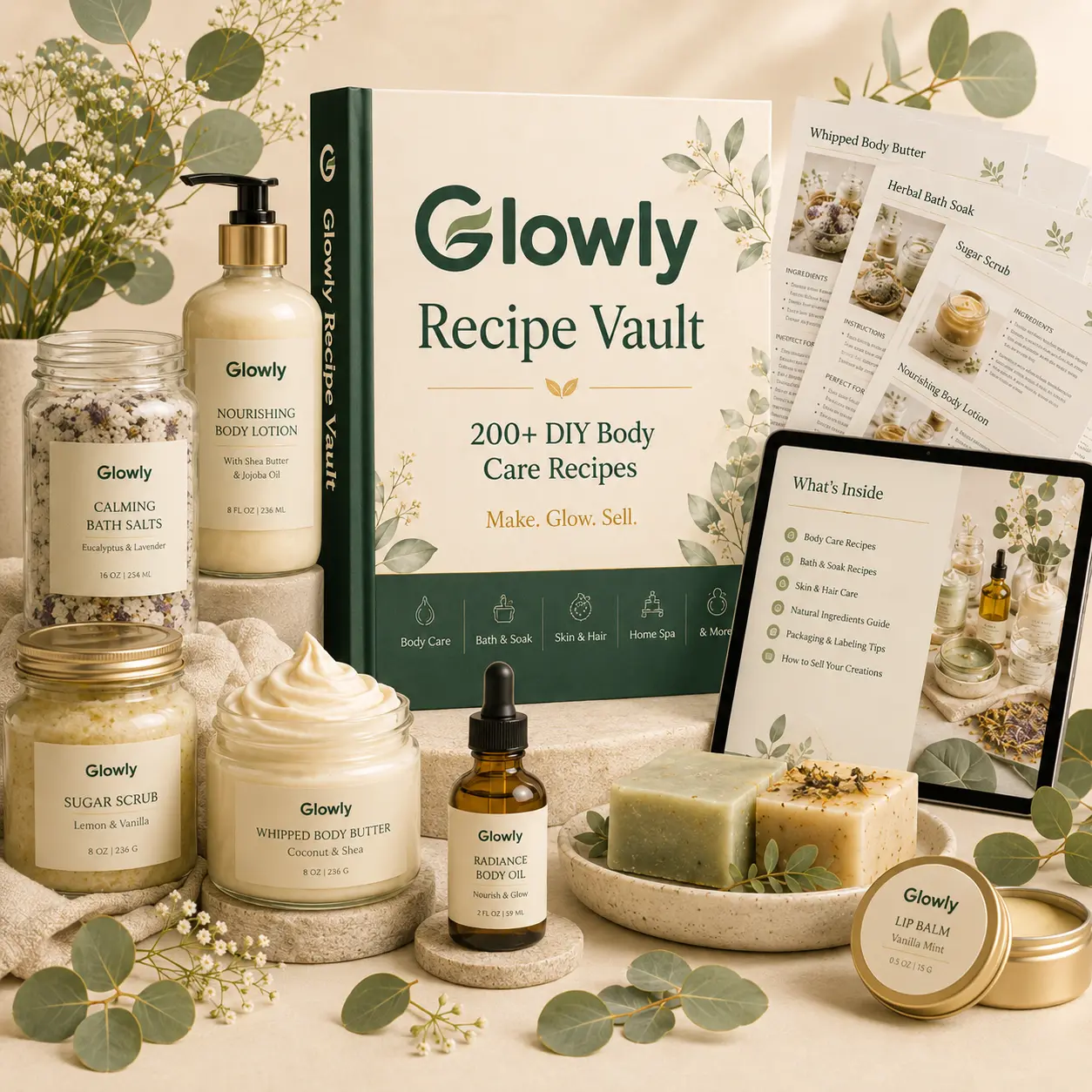 Glowly Recipe Vault with DIY body-care products and recipes