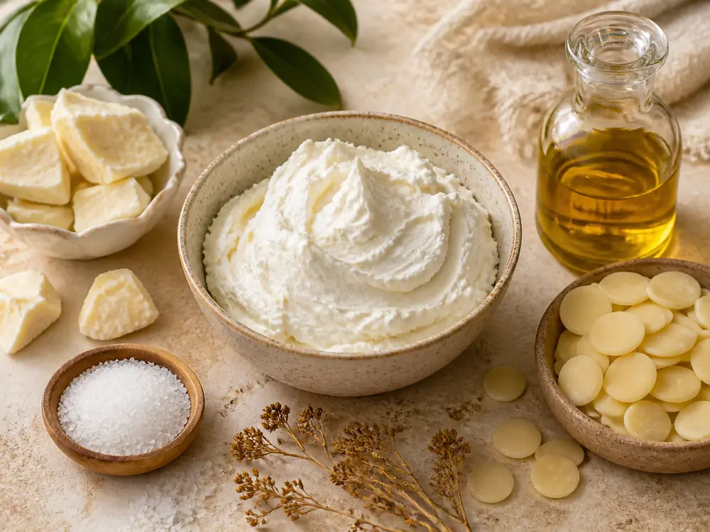 Natural butters, oils, and salts used to make body care at home